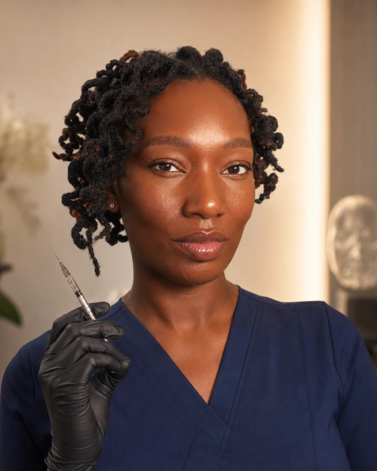 Erica Khalil, BSN, RN, in scrubs holding a syringe, founder of FASEKINK